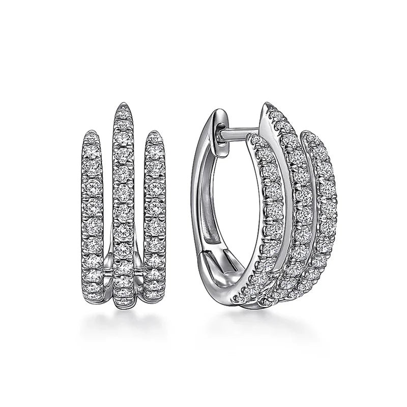 Huitan Simple Stylish Lines Hoop Earrings for Girl Small Circle Exquisite Cubic Zirconia Silver Color Earrings Statement Jewelry