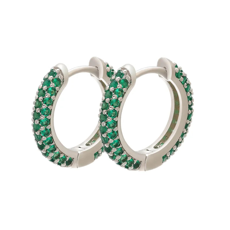 18K Gold Plated Brass Huggie Earrings with CZ Zircon Thin Ear Hoops Earring for Women Round Colorful Earring Piercing