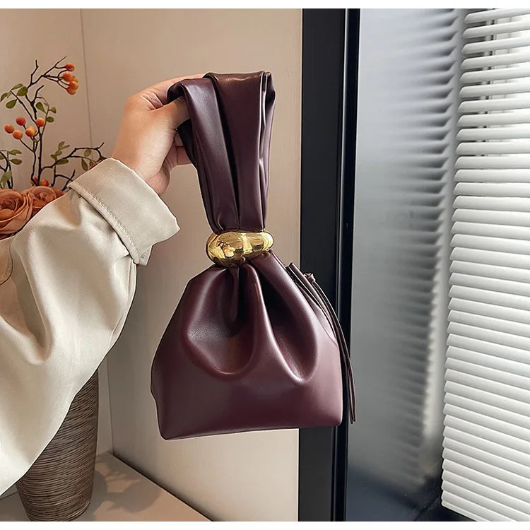 Personalized Soft Leather Clutch Bag Luxury Designer Women Pleated Mini Bucket Pouch Temperament Side Zipper Party Evening Bags