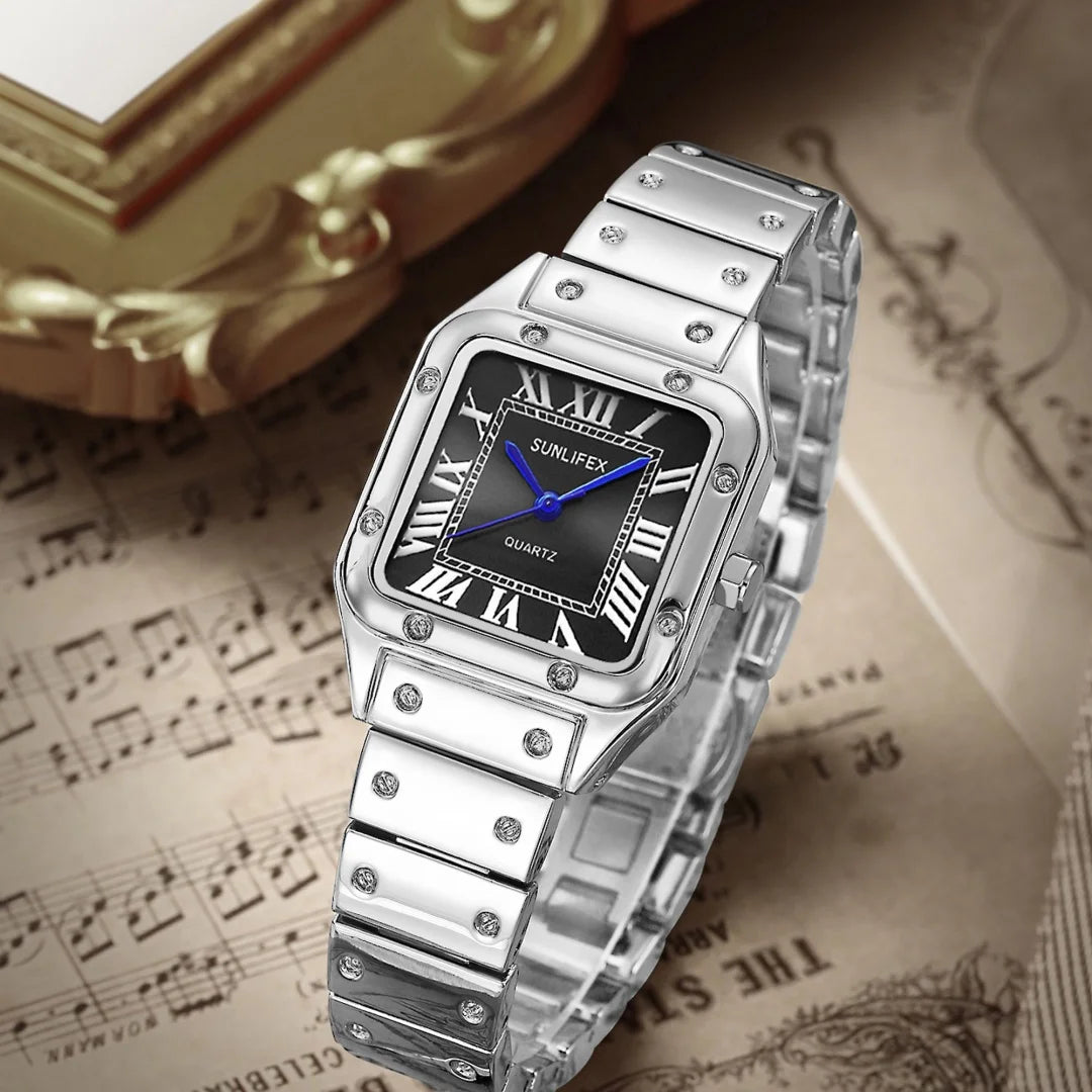 Ladies Fashion Quartz Watch Simple Square Dial Silver Wristwatch Women Business Stainless Steel Strap Watches Relojes Para Mujer