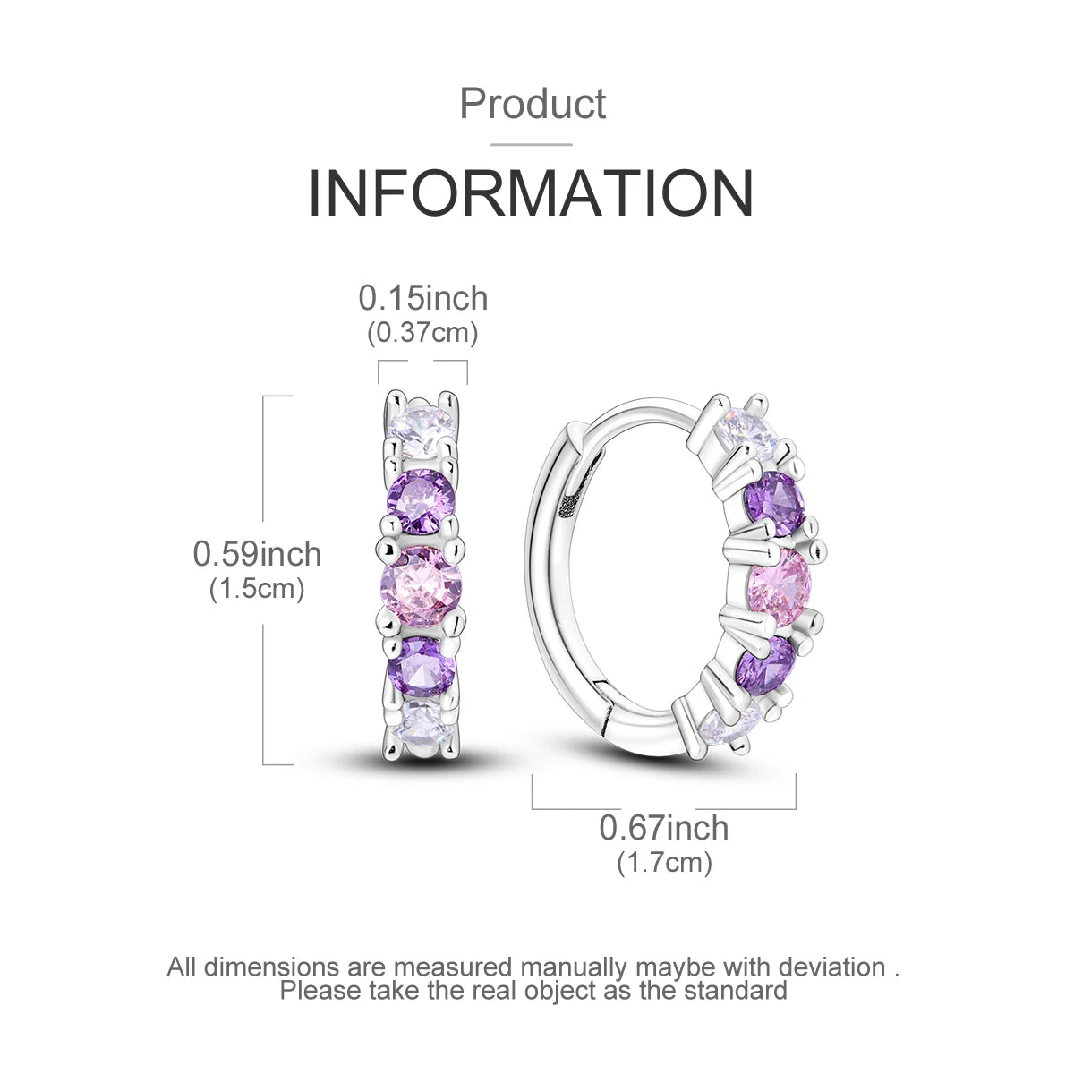 925 Sterling Silver Pink Purple Square CZ Huggie Hoop Earrings for Women Sparkling Luxury Elegant Evening Party Jewelry