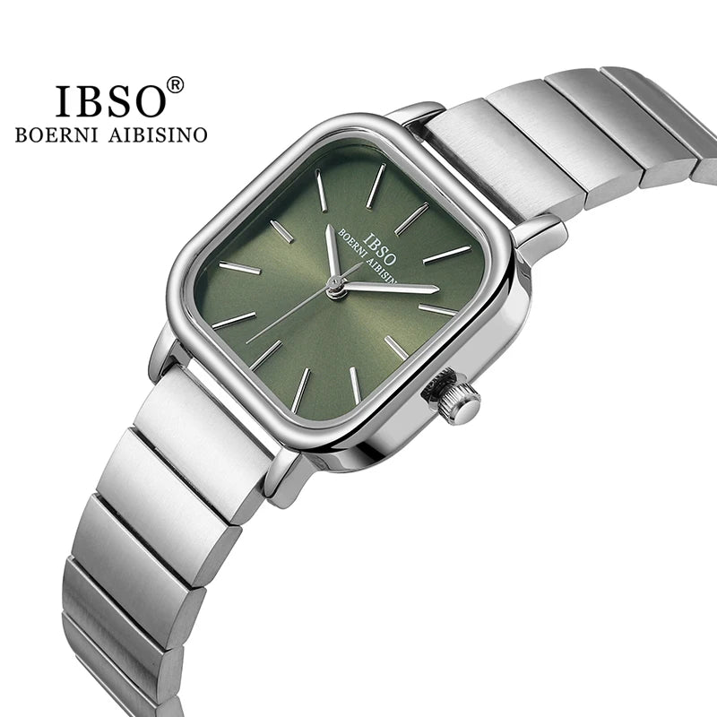 IBSO 2022 New Women Quartz Watches Waterproof Japanese Movement Stainless Steel Strap Square Dial Elegant Female Wristwatches