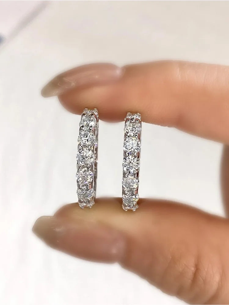 Classic 2.6ct Moissanite Diamond Round Earrings 925 Sterling Sliver Wedding Huggie Hoop Earring for Women Wedding Jewelry