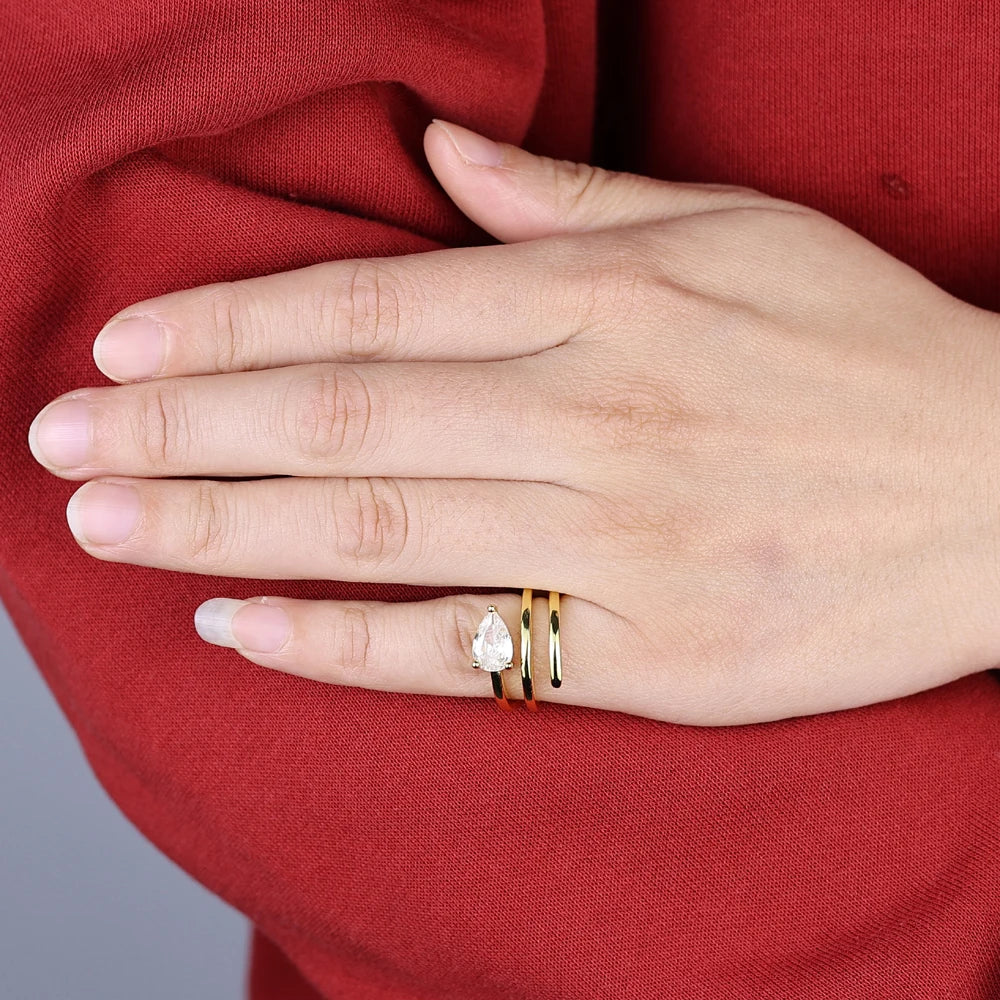 Open Adjusted Size 4 Triple Wrap Pink Finger Ring For Women Paved Sparking Bling 5A CZ Jewelry
