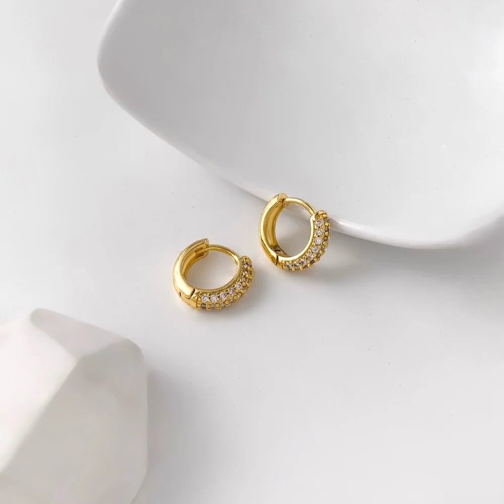 Fashion CZ Zircon Round Huggie Hoop Earrings for Women Geometric U Shape Ear Buckle Hoops Gold Plated Stainless Steel Jewelry