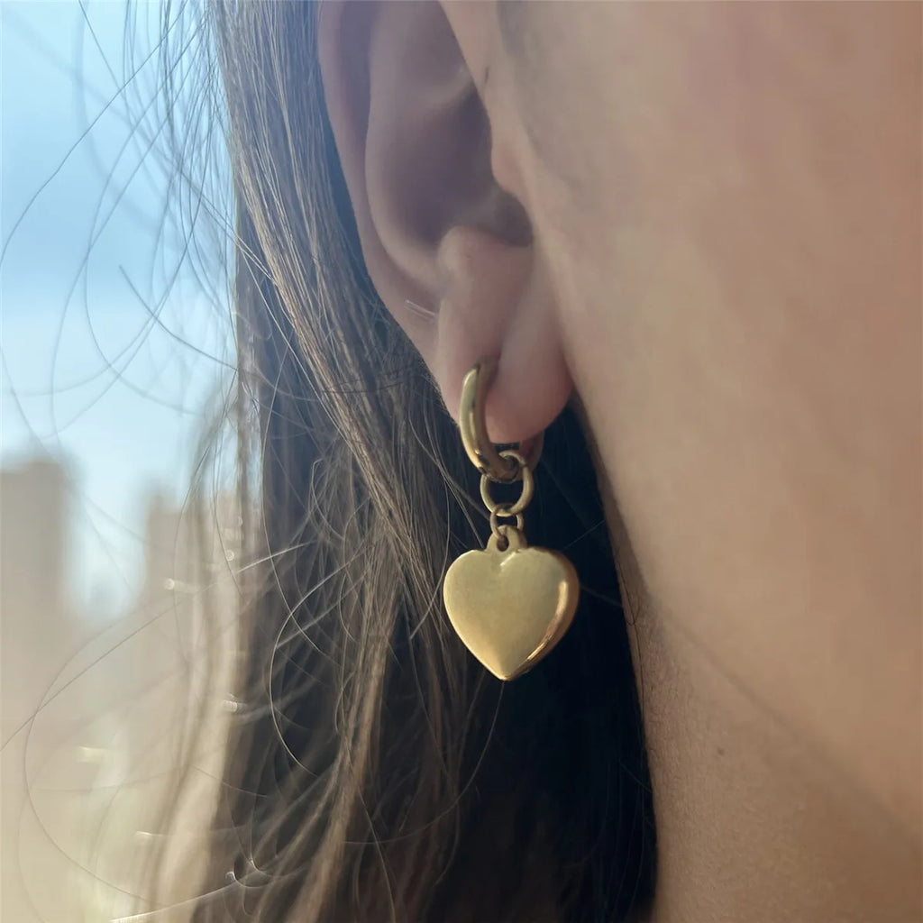 New Style Stainless Steel Heart Drop Huggie Earrings For Women Girlfriend Earrings Jewelry Valentine's Day Gifts