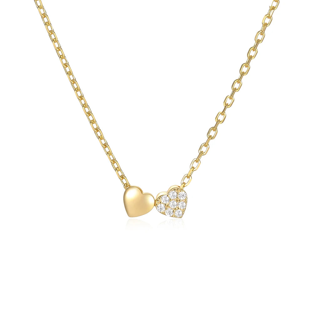 CANNER Double Heart Clavicle Chain for Women Necklaces Fashion S925 Sterling Silver Round White Zircon Pendant Necklace Jewelry