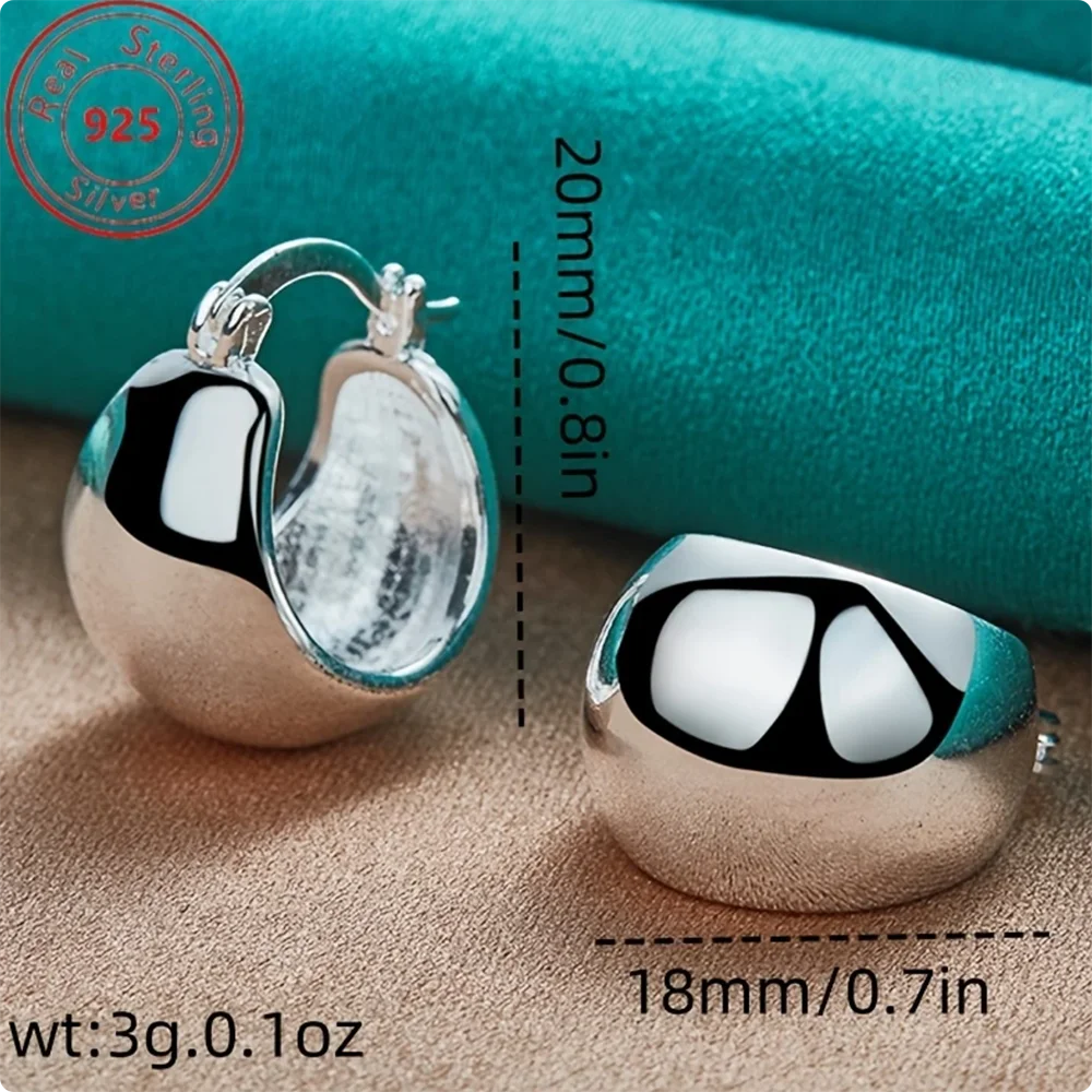 Luxury S925 Sterling Silver 20MM Fine Glossy Round Earrings For Women Fashion Wedding Gifts Accessories Christmas Jewelry