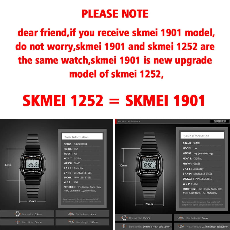 SKMEI 1901 Brand Luxury Watch Women Fashion Sport Waterproof Electronic Watches Ladies Watches Small Reloj Digital Wristwatch