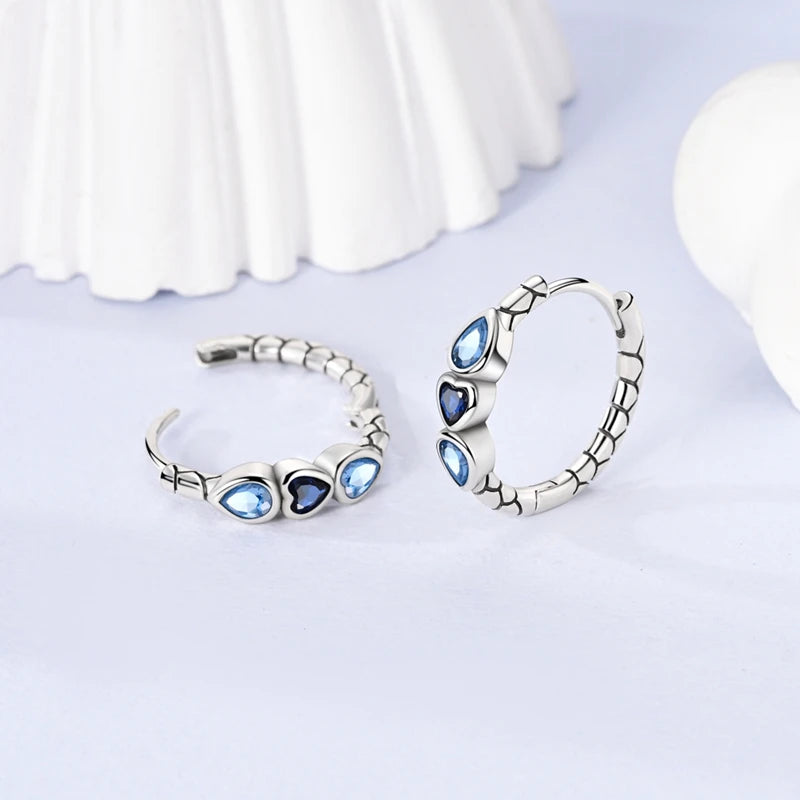 925 Sterling Silver Round Circle Hoop Earrings For Woman Wedding Engagement Party Fashion Jewelry Gift Blue Geometric Earrings