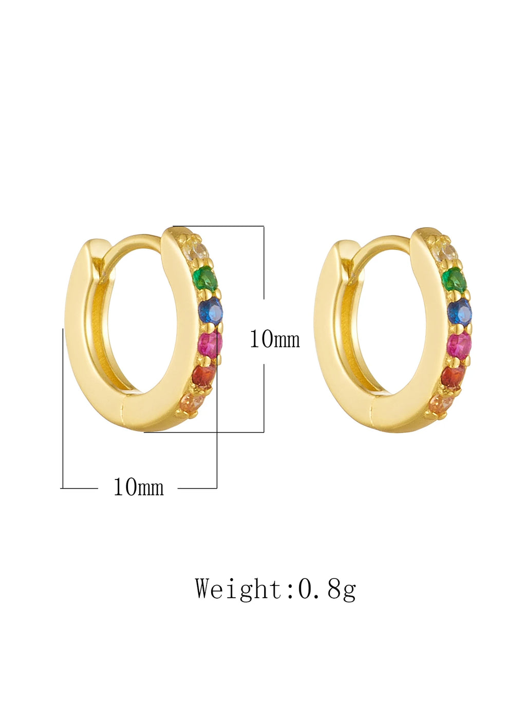 925 Sterling Silver Tiny Rainbow Huggie Earrings 14K Gold Plated Color Crystal Small Earrings Fashion Jewelry