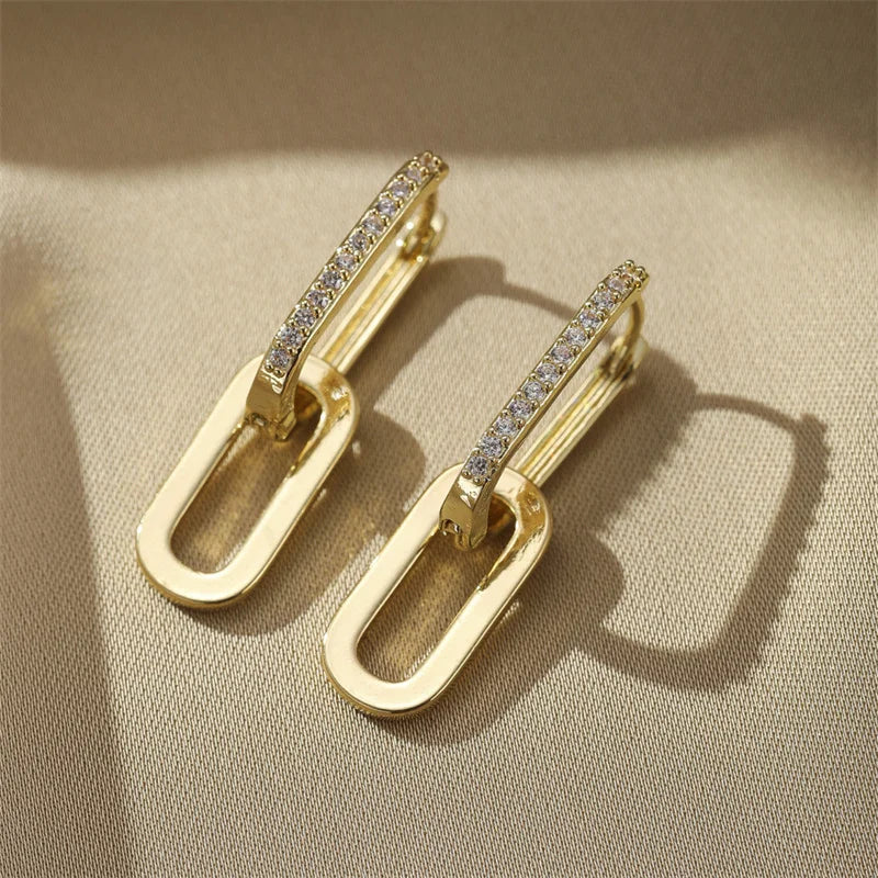 Trendy Gold Plated Zircon Square Hoop Earrings for Women Girls Huggie Punk Hip-Hop Metal Round Circle e302