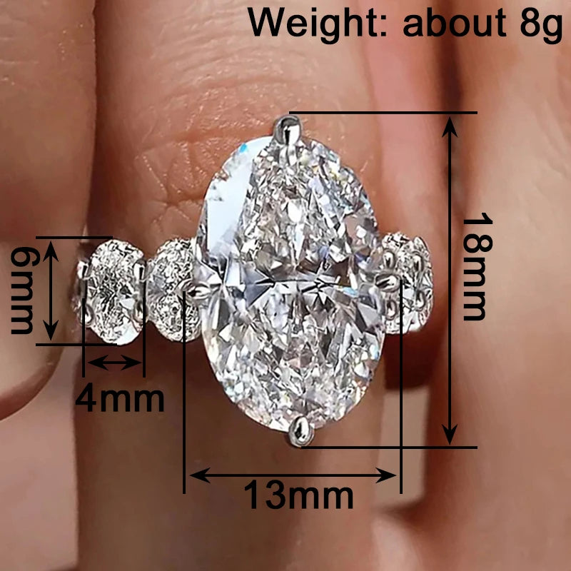 Huitan Gorgeous Women Wedding Rings with Oval Cubic Zirconia Elegant Engagement Anniversary Party Lady Accessory Fashion Jewelry