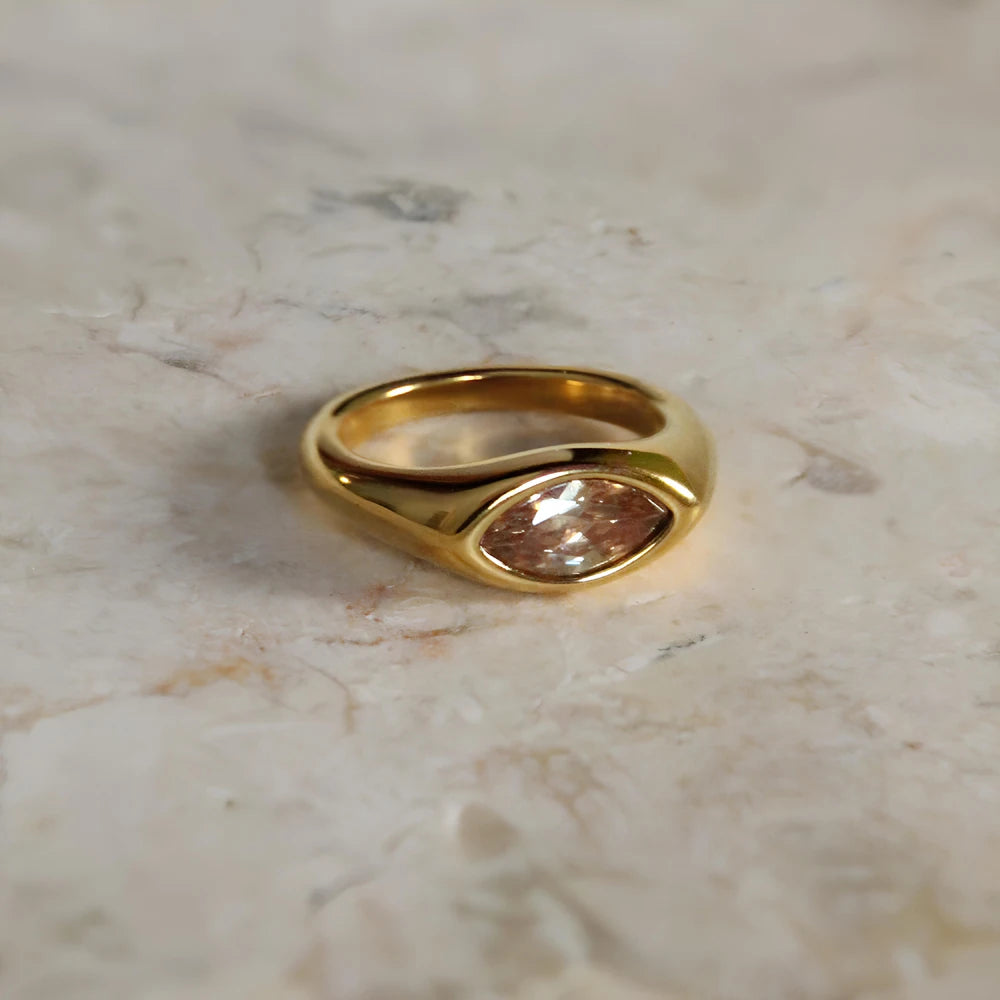 Women's Titanium Steel Marquise Cut Ring  4 Colors Korean Inspired Light Luxury Jewelry Hypoallergenic Stackable Dainty Ring