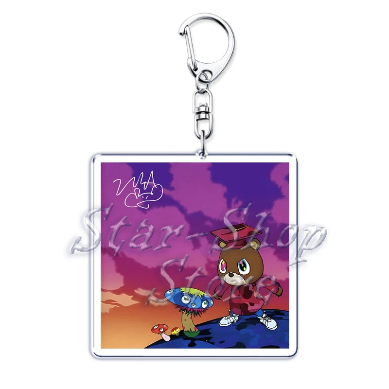 Popular Rapper YE Keychains for Accessories Bag Graduation Kanye Dropout Bear Key Chain Keyring Jewelry Fans Friends West Gifts