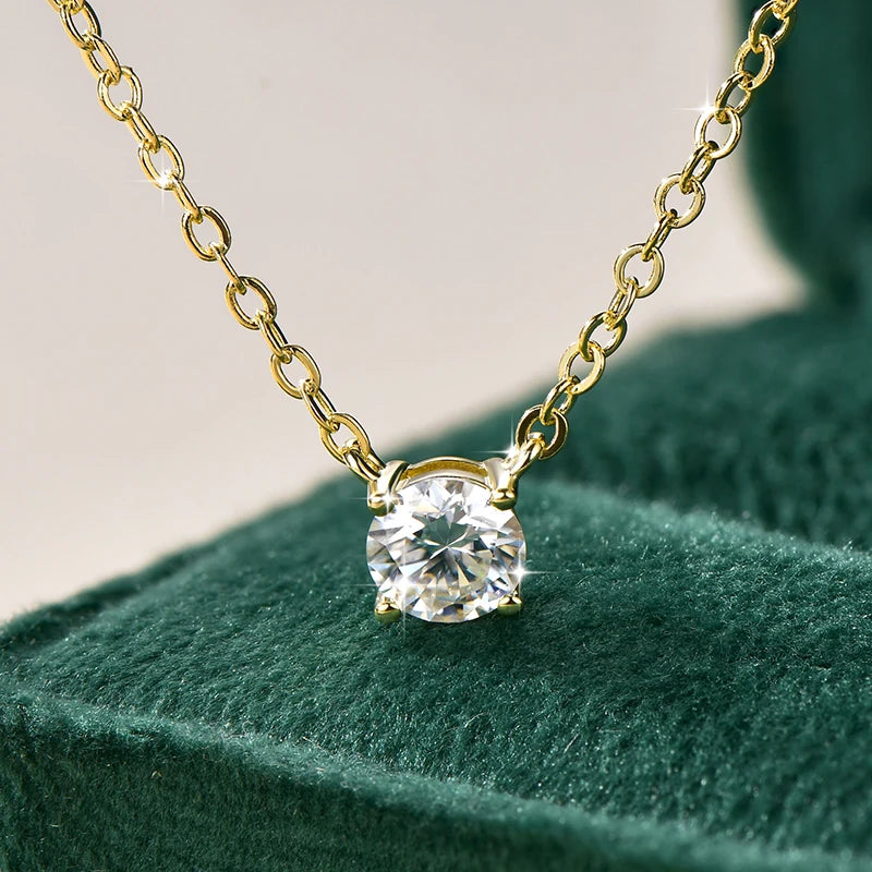 OXTAO Certified Moissanite Solitaire Necklace Necklace 5mm/4mm D Color VVS1 for Women 14K Gold Filled Four-claw Necklace Jewelry