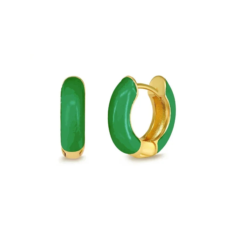 Single Colorful Enamel Women Round Earring Huggie Ear Hoop 2025 New Trend White Orange Green Pendientes Aretes Jewelry Wholesale