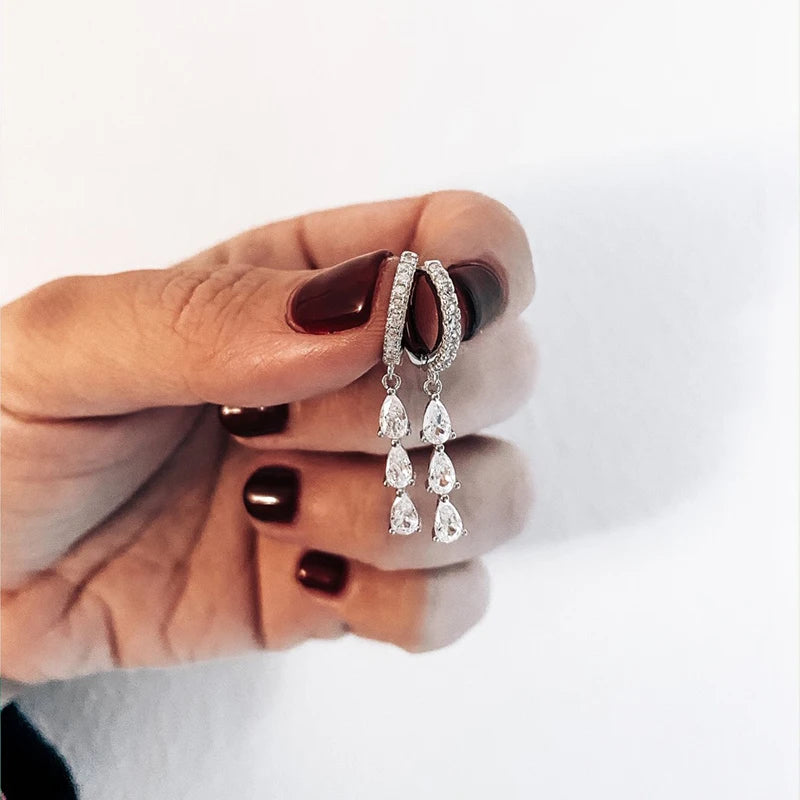 925 Sterling Silver Ear Needle Earrings White Crystal Hoop Earrings For Women Minimalist Opal Pendant Earrings Jewelry Gifts