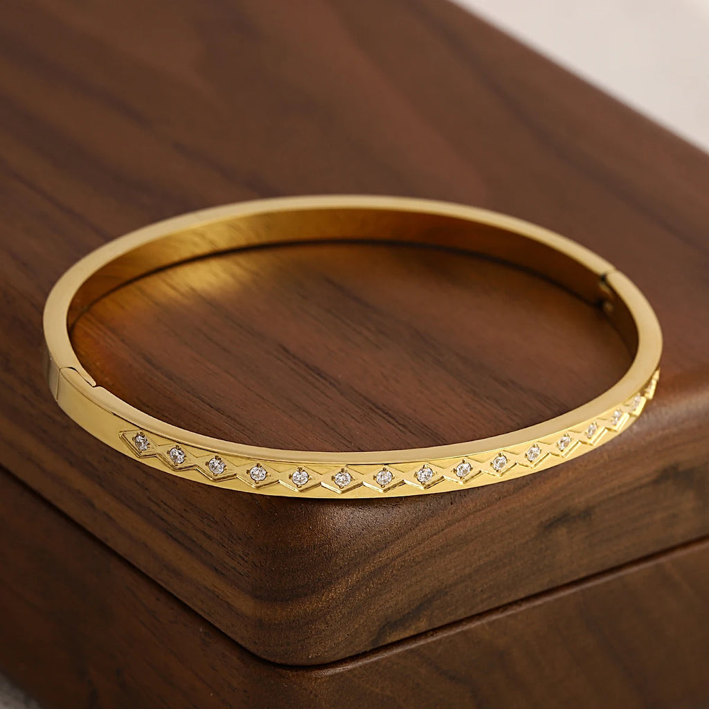 Greatera Trendy Gold Plated 316L Stainless Steel Bangles Bracelets for Women Delicate Cubic Zirconia Bracelet Party Jewelry 2024