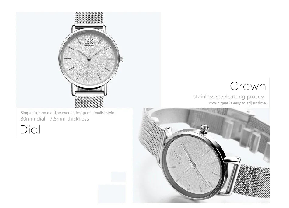 SK Super Slim Sliver Mesh Stainless Steel Ladies Watches Women Top Brand Luxury Casual Clock Waterproof Wristwatch for Women