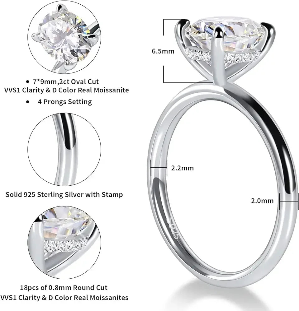 M-JAJA 1-3ct Moissanite Engagement Ring for Women Oval Cut D VVSI Diamond Wedding Band Bridal Sets S925 Silver Solitaire Ring