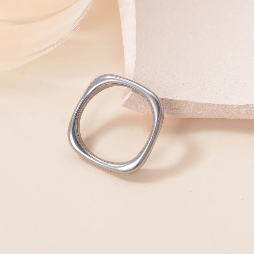 Trendy Dainty Square Ring Women Stainless Steel Geometric Thin Design Gold Silver Color Fashion Jewelry Gifts