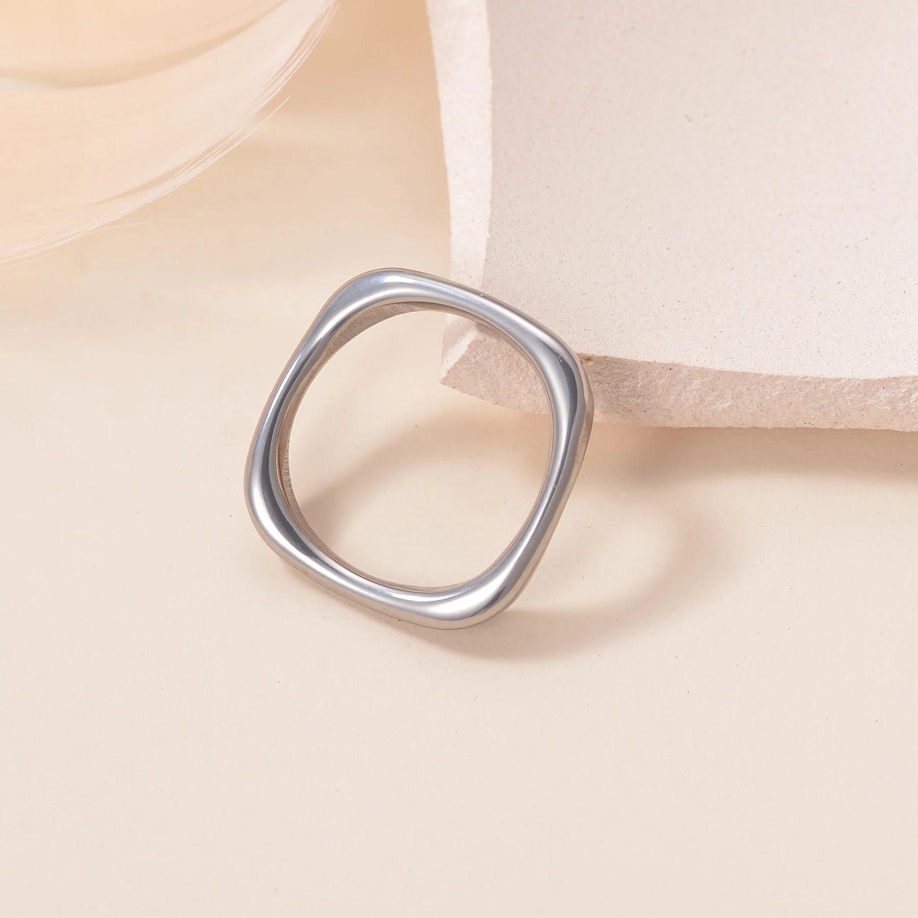 Trendy Dainty Square Ring Women Stainless Steel Geometric Thin Design Gold Silver Color Fashion Jewelry Gifts