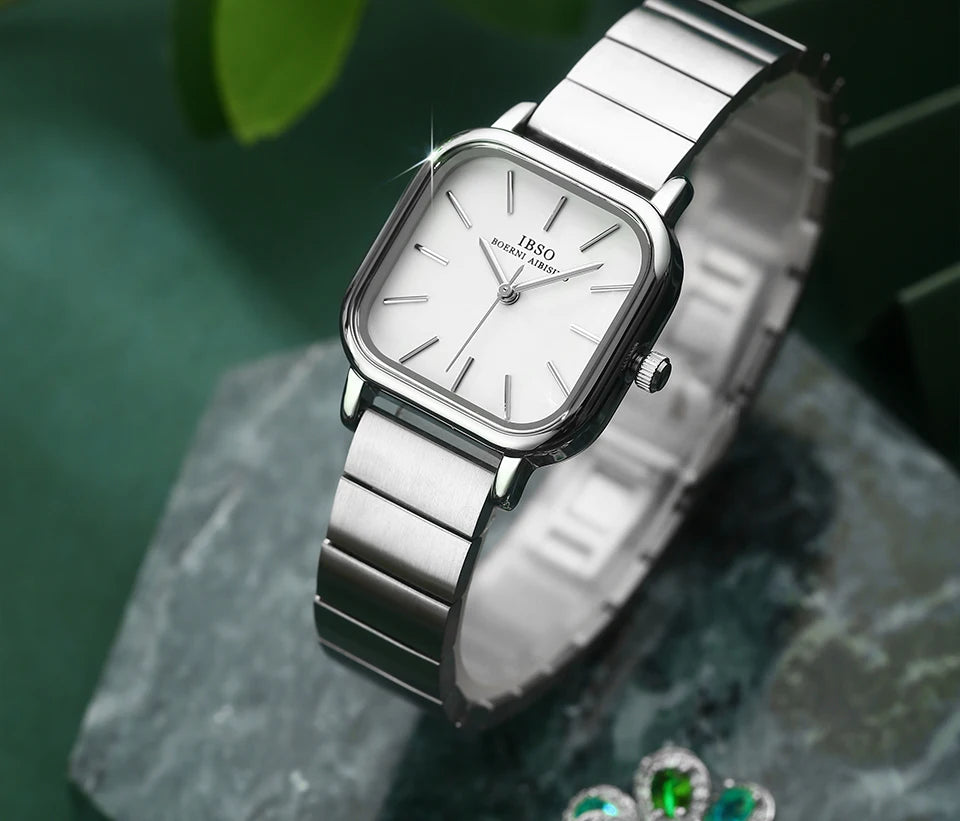 IBSO 2022 New Women Quartz Watches Waterproof Japanese Movement Stainless Steel Strap Square Dial Elegant Female Wristwatches