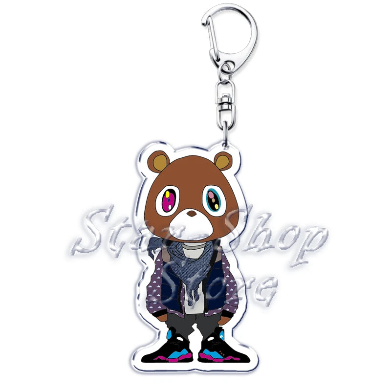 Popular Rapper YE Keychains for Accessories Bag Graduation Kanye Dropout Bear Key Chain Keyring Jewelry Fans Friends West Gifts