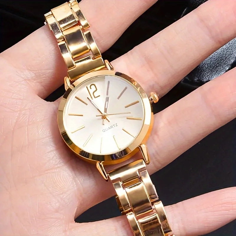 2pcs Set Watch Luxury Women Simple Dial Hollow Strap Fashion Gold Bracelet Quartz Wristwatch Student Ladies Watches Reloj Mujer