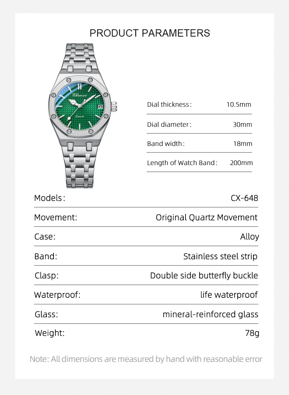 CHENXI Solid Steel Strip Women's Watches Ladies Casual Fashion Small Grid Dial Quartz Wristwatch for Girl Waterproof Luminous