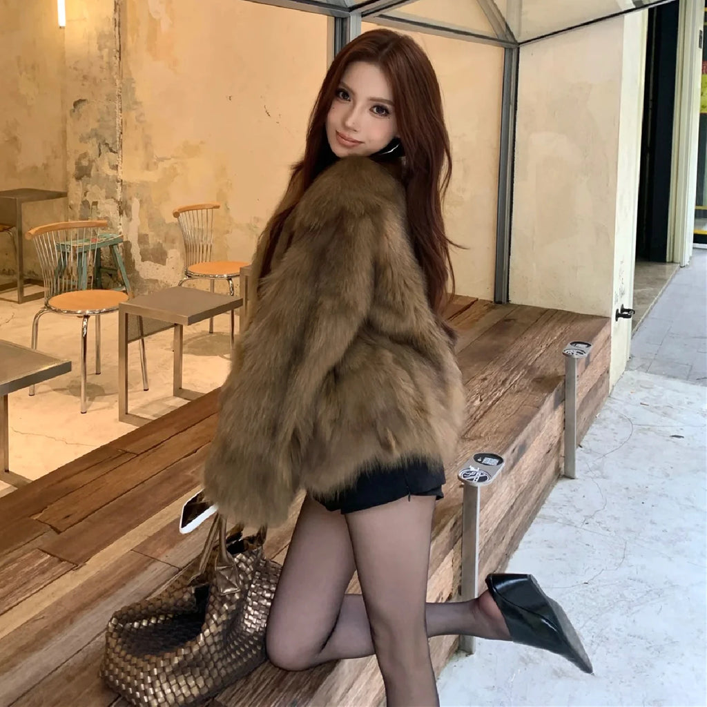 Dulzura Winter Latest Fashion Slim Comfortable Warm Plush Cardigan Jacket Women'S Vintage Elegant Coat Party Club Street Clothes