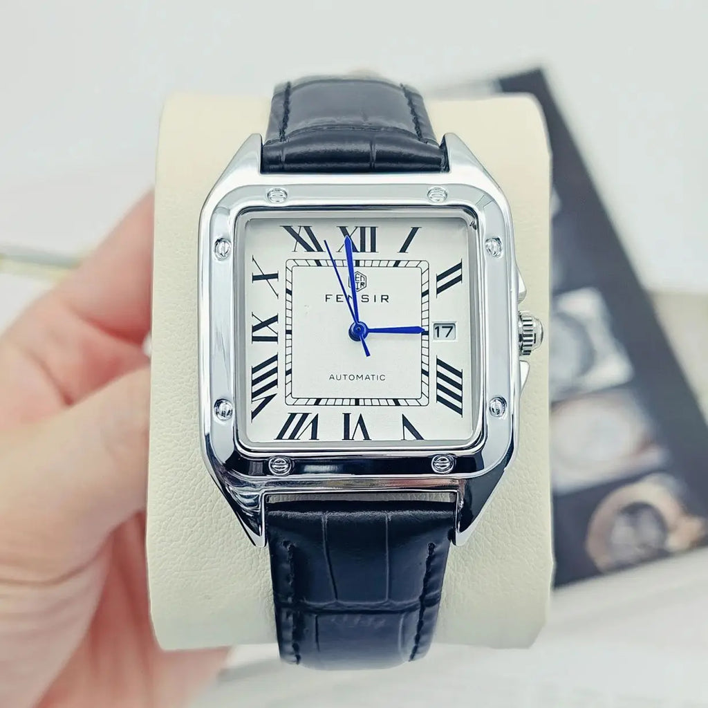 High-End Business Casual Men's Quartz Watch, Square Dial, Waterproof with Calendar Display, Leather Strap, European and American Style, Fashionable, Simple, Versatile and Handsome Men's Watch, Suitable for Various Occasions,