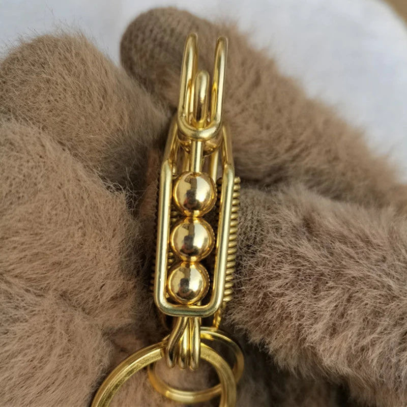 Handmade Keychains  2Brass Wire Car Key Ring, Engraved Retro Matte Round Bead, Men's Gift Waist Trinket Outdoor Mechanical Style