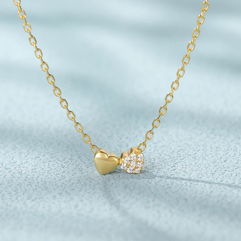 CANNER Double Heart Clavicle Chain for Women Necklaces Fashion S925 Sterling Silver Round White Zircon Pendant Necklace Jewelry