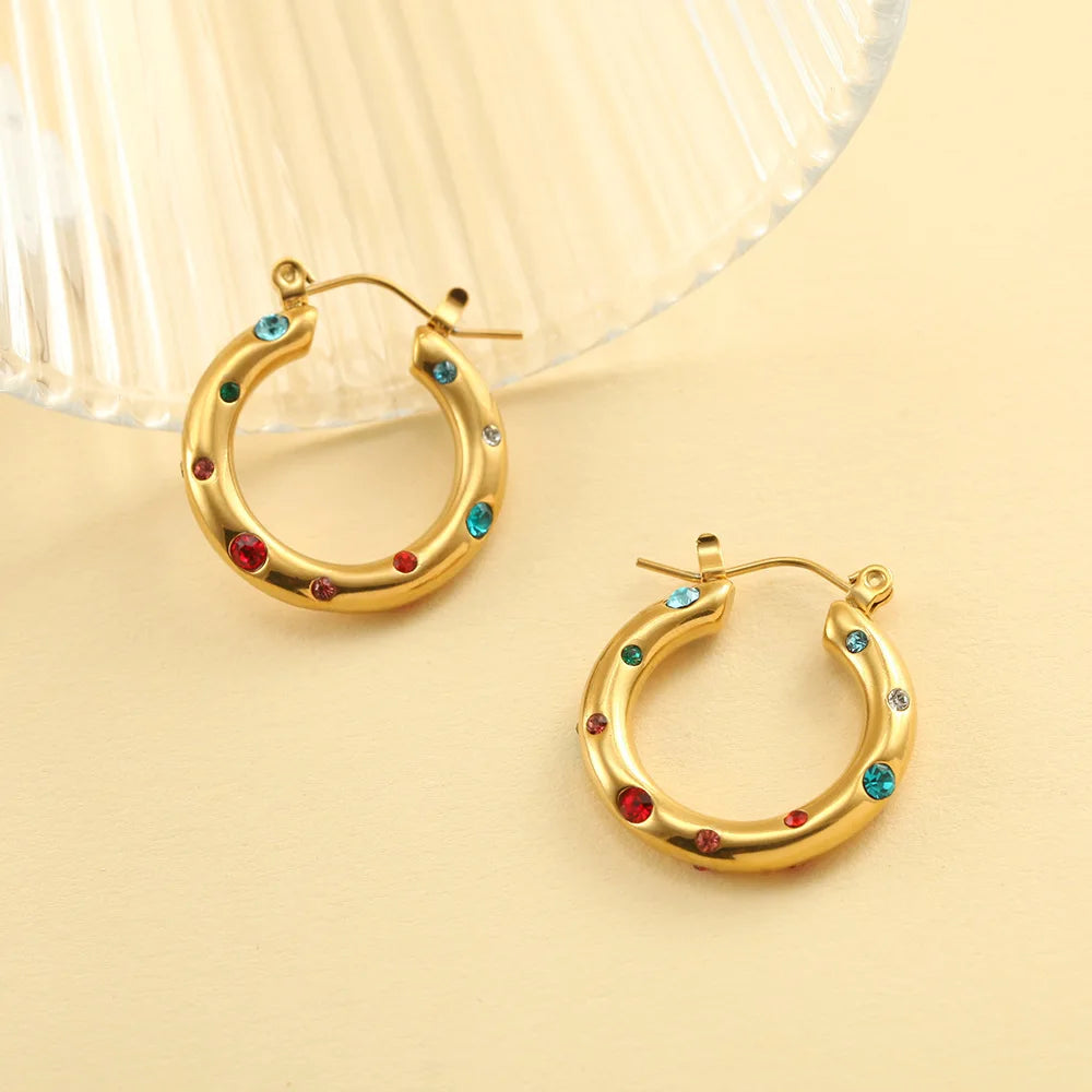 ZAKOL Y2K Trendy U Shape Stainless Steel Round Earrings For Women Girls Gold Color Imitation Pearl Crystal Ears Jewelry Gifts