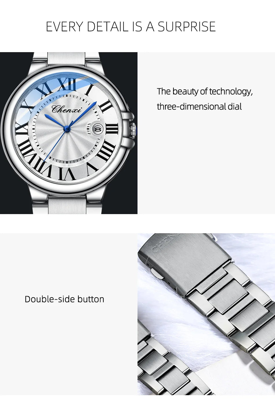 CHENXI 039 Couple Exquisite Watch Quartz Top Brand Luxury Fashion Stainless Steel Silver White Male and Female Couple Watch Gift