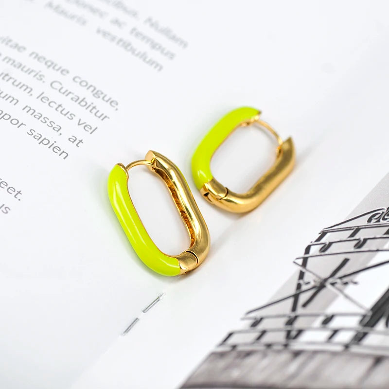 Multicolour Enamel Hoop Earrings for Women 925 Silver Needle Candy Color Huggie Earrings Trendy Party Girls Jewelry Gift