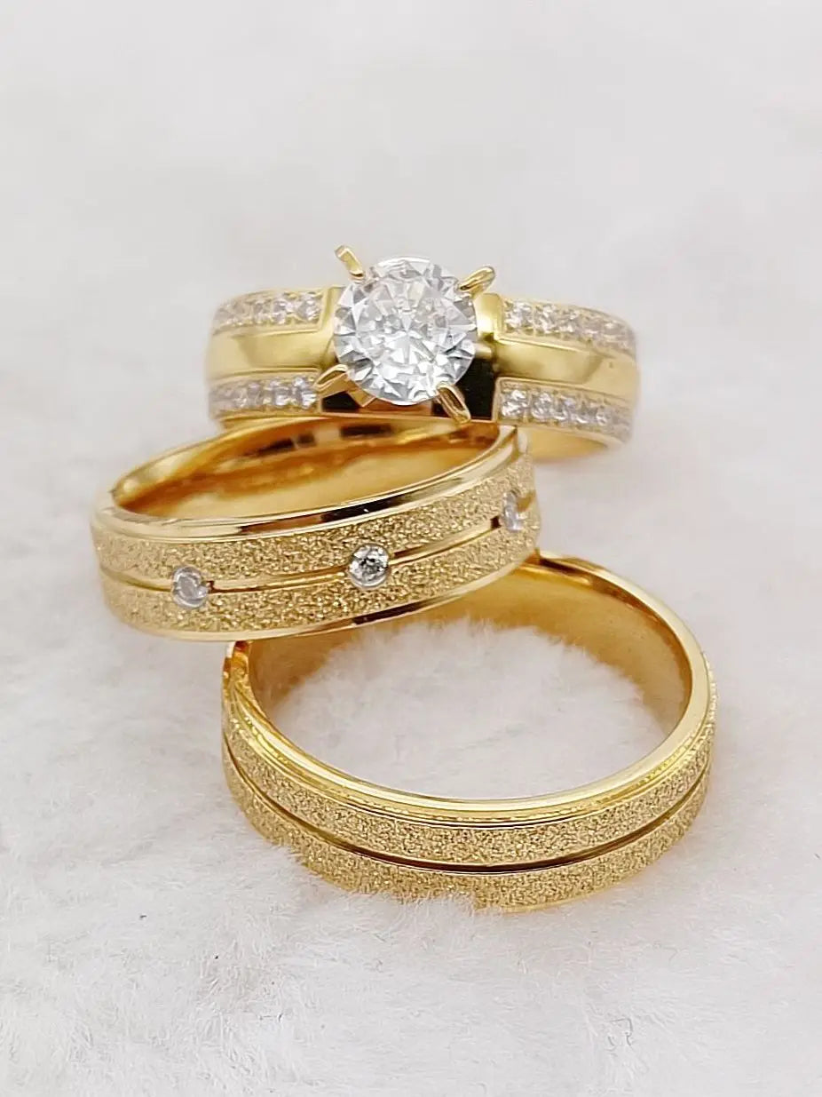 Wedding Engagement Rings Set For Couples Lover's Alliance Bands Designer cz Diamond 18k gold plated Promise Rings Jewelry Women