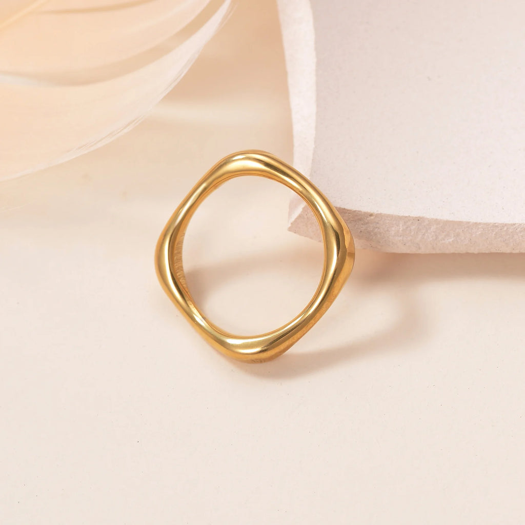 Trendy Dainty Square Ring Women Stainless Steel Geometric Thin Design Gold Silver Color Fashion Jewelry Gifts