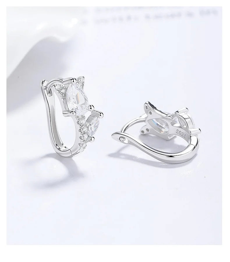 925 Sterling Silver Huggie Hoop Earrings with Pear & Marquise Cut Cubic Zirconia, Hypoallergenic Ear Buckles for Women