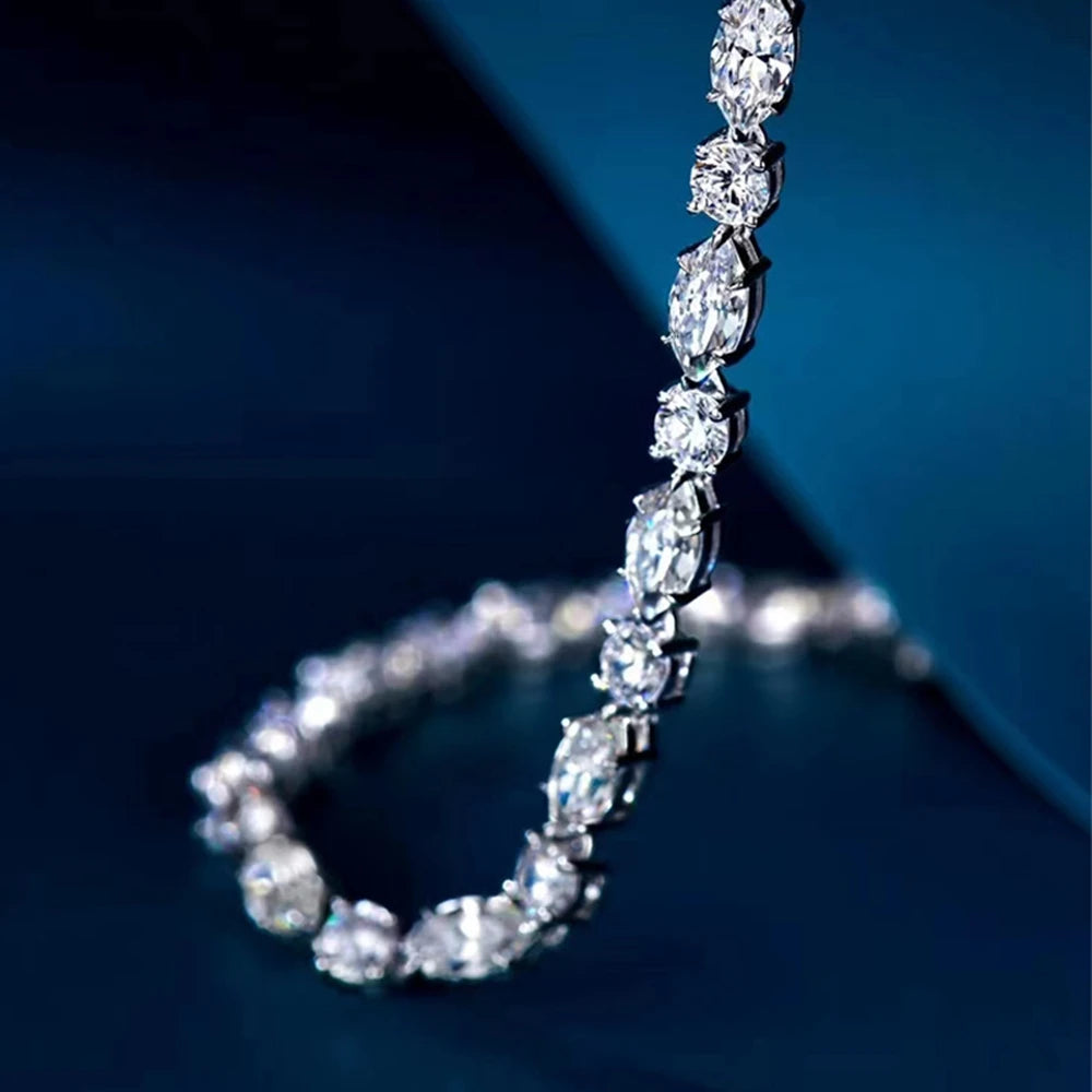 Wong Rain 100% 925 Sterling Silver Round Marquise Cut Lab Sapphire High Carbon Diamonds Gemstone Luxury Bracelets Fine Jewelry