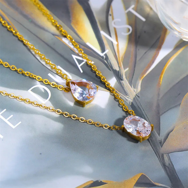 18K Gold Water Drop Oval Lab Diamond Chocker Necklace Party Wedding Pendants Necklaces for Women Men Anniversary Jewelry Gift