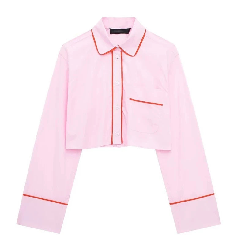 2024 Spring Woman Sets Lapel Long Sleeves Single Breasted Shirt Top +Mid Elastic Waist Lace-Up Female Wide Leg Long Pant