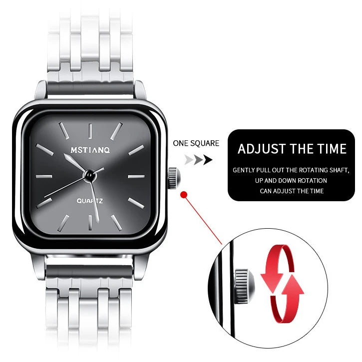 Stainless Steel Watch Women's Ins Style Simple Student Quartz Watch Casual Fashion Versatile Luxury Small Square Wristwatch