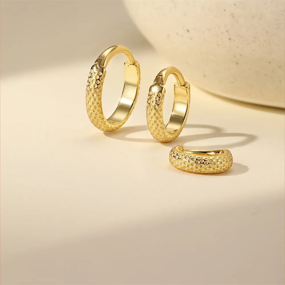 Aide 1pc 925 Sterling Silver Hammered Huggie Hoop Earring 6/8/10mm Textured Clicker Cartilage Hoop for Women Trendy Ear Stacking