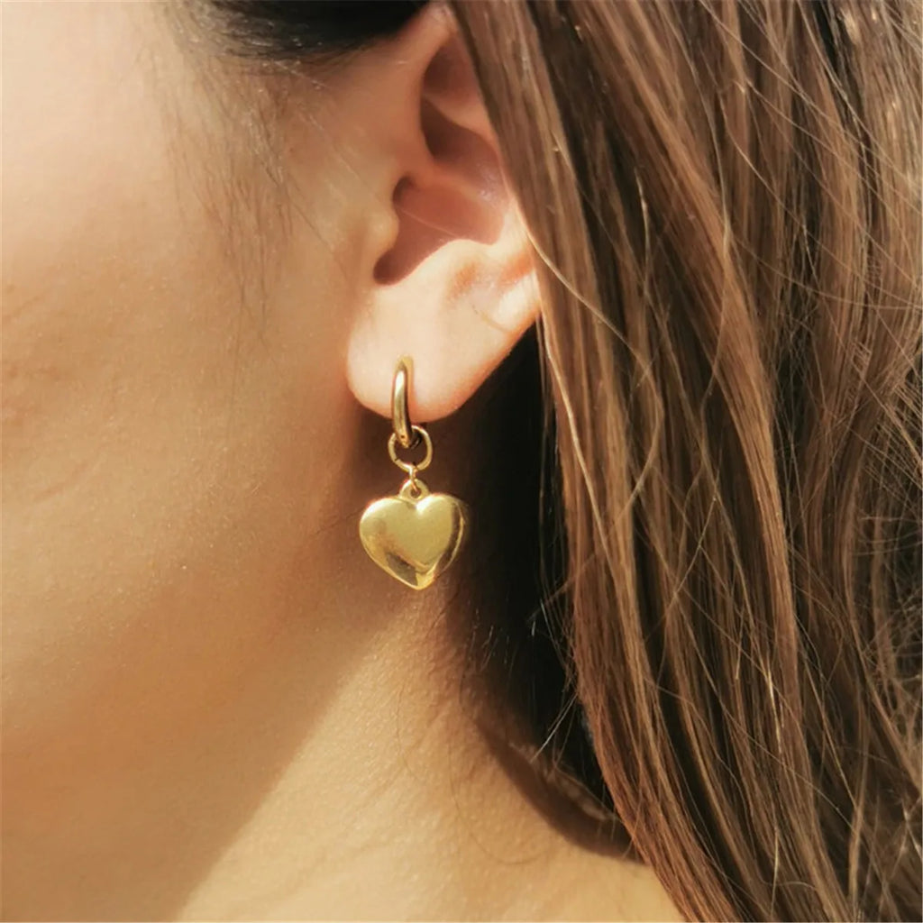 New Style Stainless Steel Heart Drop Huggie Earrings For Women Girlfriend Earrings Jewelry Valentine's Day Gifts