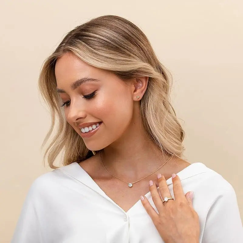 OXTAO Certified Moissanite Solitaire Necklace Necklace 5mm/4mm D Color VVS1 for Women 14K Gold Filled Four-claw Necklace Jewelry