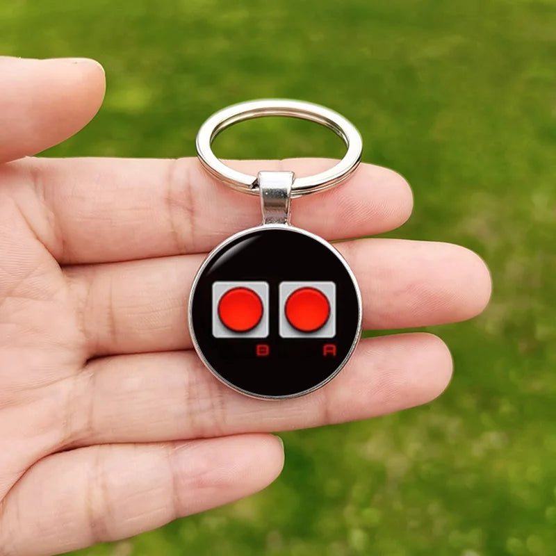 Game Controller Keychain Pendant Hip Hop Old Video Game Controller Picture Handmade Glass Cabochon Keychains Key Ring for Friend