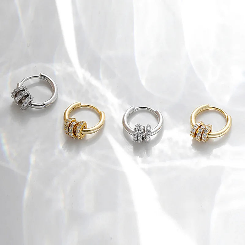 New Authentic 925 Sterling Silver Dainty Small Zircon Inlaid Round Circle Hoop Earrings for Women Gold Earrrings Jewelry